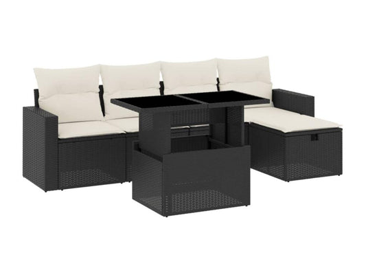 6-piece garden furniture set with cushions, black woven resin PWDK59183