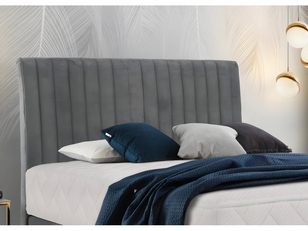 Bed frame, mattress, and dark grey velvet fabric - 160x200 cm - Ventoriq BYPS75328