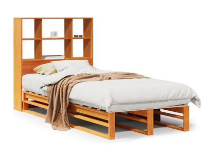 Bookcase bed without brown wax mattress 90x190 cm solid wood HFQH27818