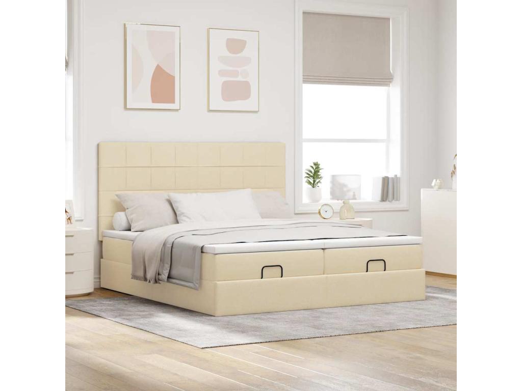 Ottoman bed frame with cream mattress 180x200 cm fabric LZIT35043