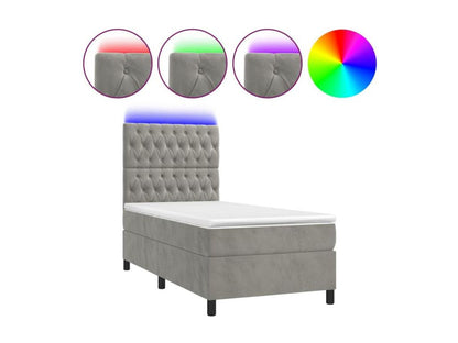 Lumenao bed base and mattress with LED, light grey, 90x190 cm, UTAT69636