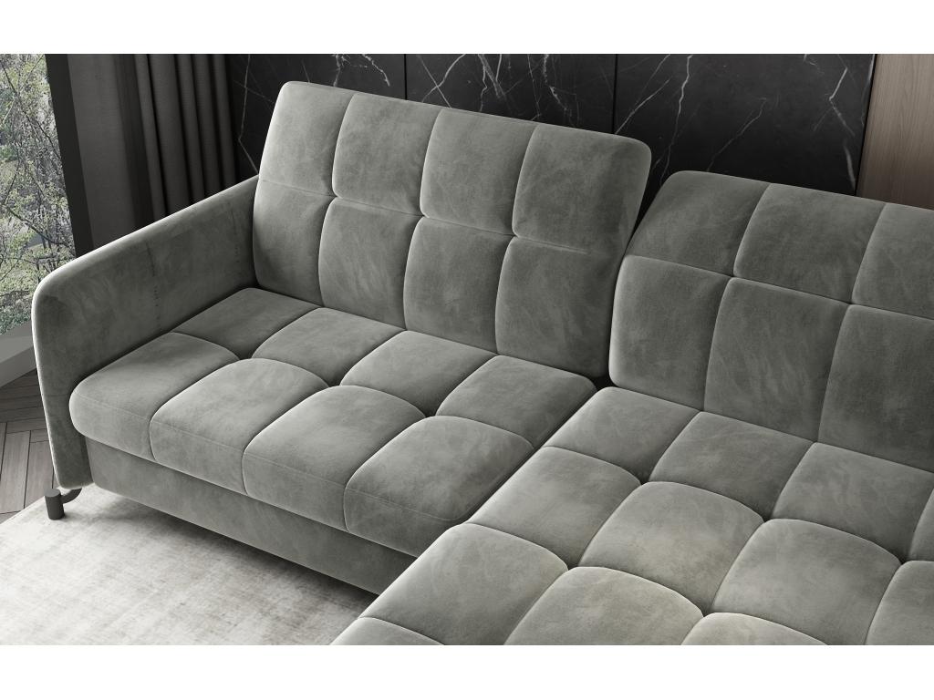 Lumenao 225cm Right-hand corner convertible sofa with adjustable headrests, quilted anthracite grey velvet, OYUC01052
