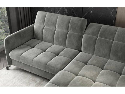 Lumenao 225cm Right-hand corner convertible sofa with adjustable headrests, quilted anthracite grey velvet, OYUC01052