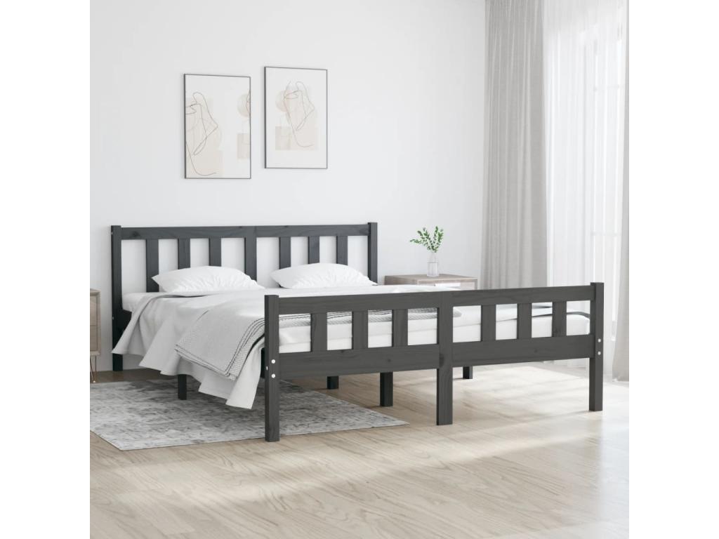 Bed frame without mattress gray solid wood 140x190 cm SWZP12211