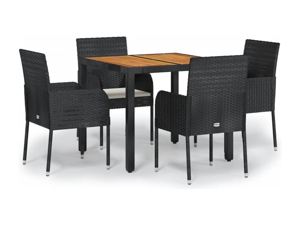 5-Piece Garden Dining Set and Cushions, Black Wicker Resin MZJU08122