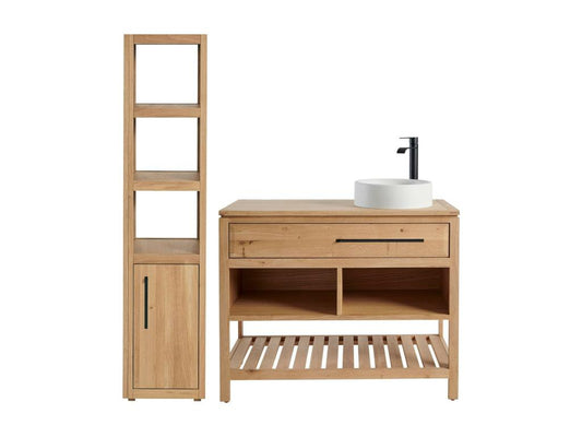 Bathroom vanity unit L100 and storage column set - Lumenao IVVE81208