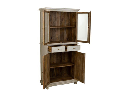 Handcrafted wooden and glass display cabinet with 4 doors and 2 white drawers, 85x40x180 cm, NAID23382