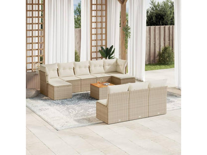 11-piece garden furniture set with beige cushions, woven resin ILNK96825