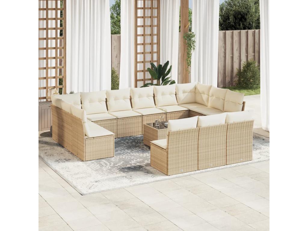 14-piece beige resin wicker garden furniture set with cushions ABUZ60205