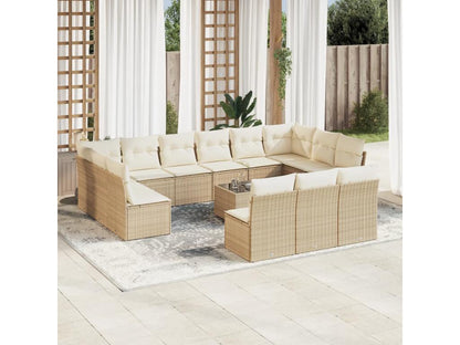 14-piece beige resin wicker garden furniture set with cushions ABUZ60205