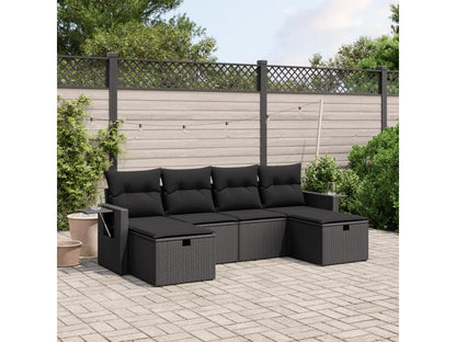 6-piece garden furniture set with cushions, black woven resin FUMX68570