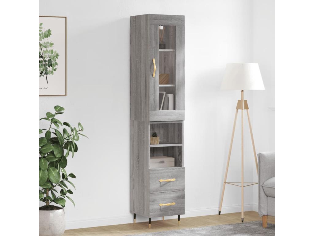 Ventoriq Highboard, Grey, 34.5x34x180 cm, Engineered Wood, ERZY48391
