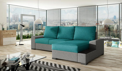 Ventoriq 245cm Right-Hand Corner Convertible Sofa in Soft Light Grey and Green Fabric LBEL30933