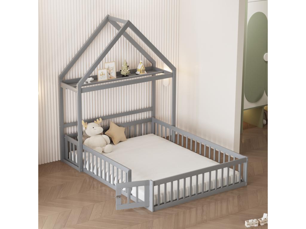 Children's cabin bed 140x200cm in solid wood - with clothes rail - Grey VNPG65430
