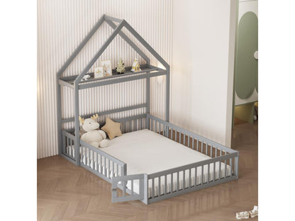 Children's cabin bed 140x200cm in solid wood - with clothes rail - Grey VNPG65430