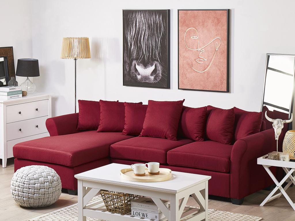 - Corner Sofa - Lumenao - Right Side in Dark Red Fabric FTOX93700