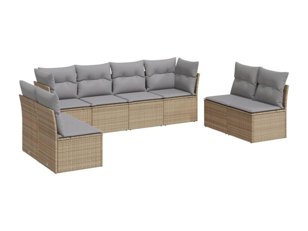 8-piece garden furniture set with cushions, beige woven resin RRGL91389
