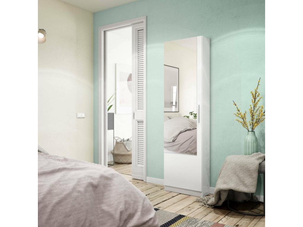Ventoriq Shoe Rack, Tall Shoe Cabinet with 1 Door, Modern Shoe Cabinet, Hallway Cabinet with Mirror, 50x22h180 cm, White, GDTC23257