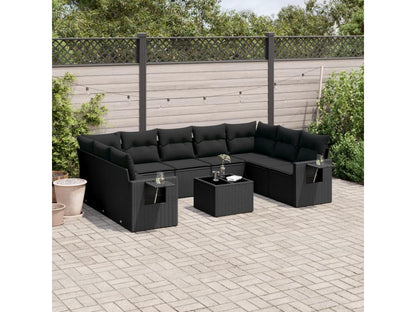 10-piece garden furniture set with cushions, black woven resin ELMO59441