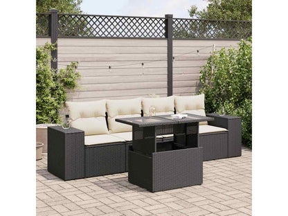 5-piece garden furniture set with cushions, black woven resin YXEM50672