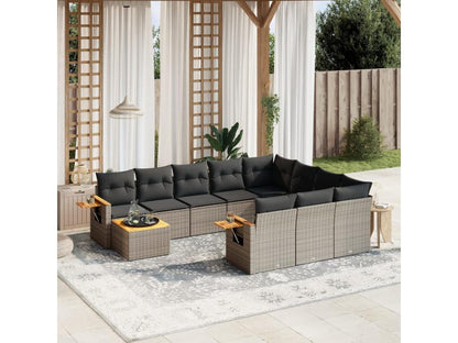 11-piece garden furniture set with grey resin wicker cushions LBFF72445