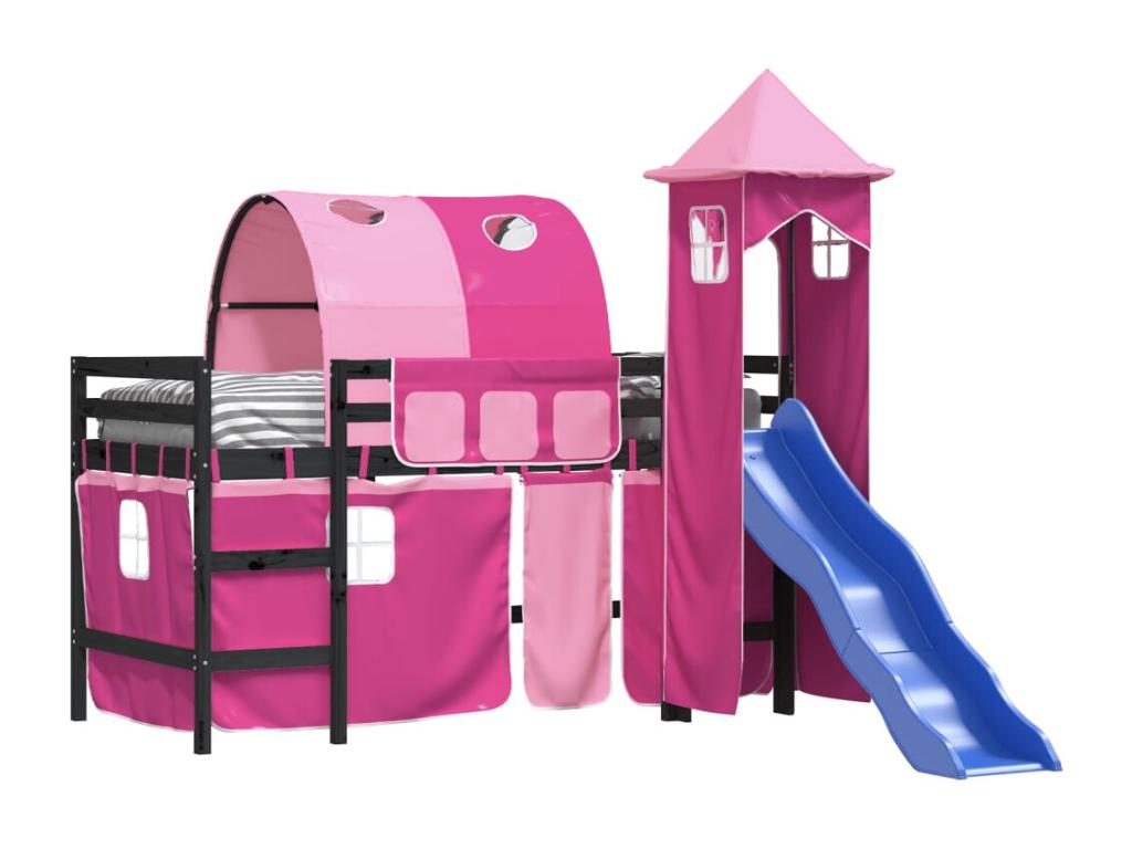 Children's loft bed with tower, mattress not included, pink, 80x200 cm, MWVZ65582