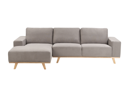 Modern Left-Facing Corner Sofa in Polyester Fabric with Light Wood Legs and Backrest with Cushion, Lumenao KNZQ55050