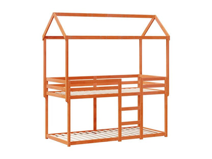 Bunk bed with brown wax roof 75x190cm solid pine wood PIKM07638
