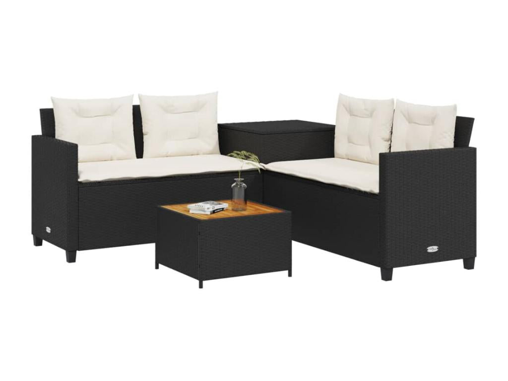 Black L-shaped garden sofa with table and cushions SEQJ07658