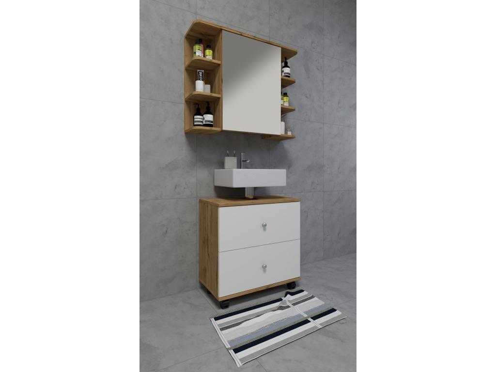 Ventoriq Large Bathroom Vanity Unit with Nilosi Drawer, L, Honey Oak/White YOFM21573