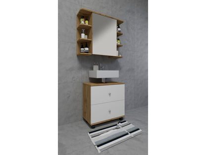 Ventoriq Large Bathroom Vanity Unit with Nilosi Drawer, L, Honey Oak/White YOFM21573