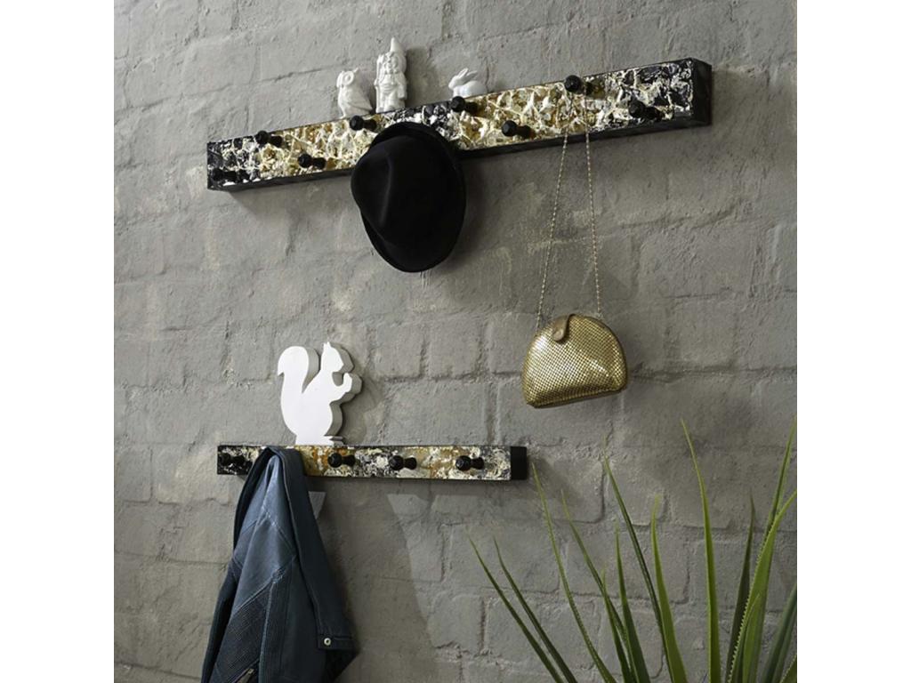 Wall-Mounted Storage Rack with 5 Hooks, 75cm, Black/Gold PJXV70216