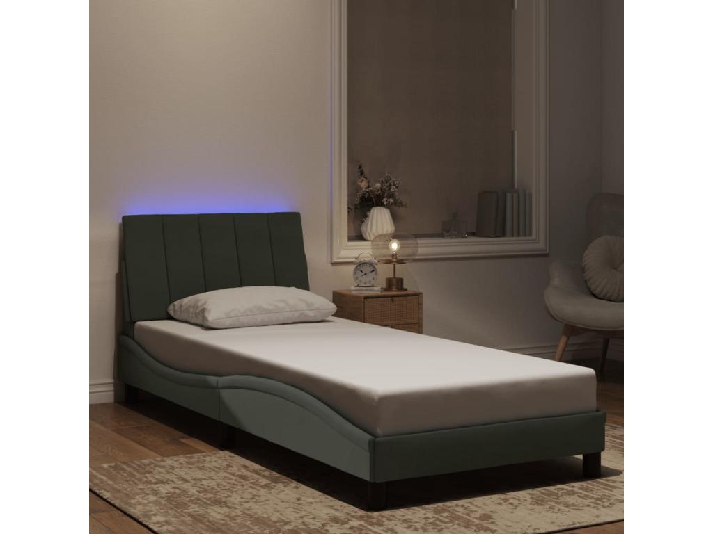 Bed frame with LED lighting, mattress not included, light grey, 90x200 cm, velvet, HWTG97456