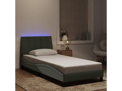 Bed frame with LED lighting, mattress not included, light grey, 90x200 cm, velvet, HWTG97456