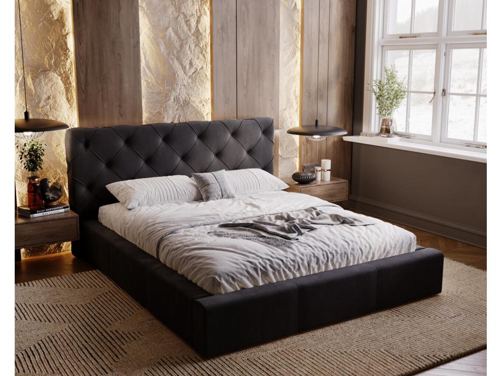 Upholstered bed with storage - 140x200 - double bed - velvet - black - Ventoriq KFCI06865
