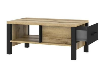 Ventoriq designer coffee table with a drawer and a niche - Light oak and black finish. PBXG59715