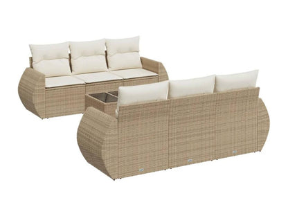 7-piece garden furniture set with cushions, beige woven resin AVCF44667