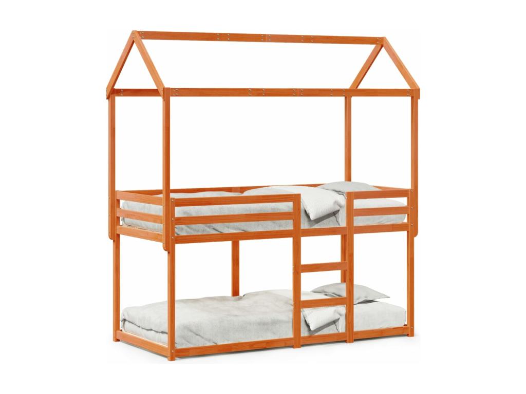 Bunk bed with brown wax roof 75x190cm solid pine wood PIKM07638