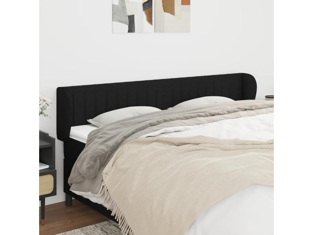 Headboard with wings, Black, 163x23x78/88 cm, Fabric RAIK93619