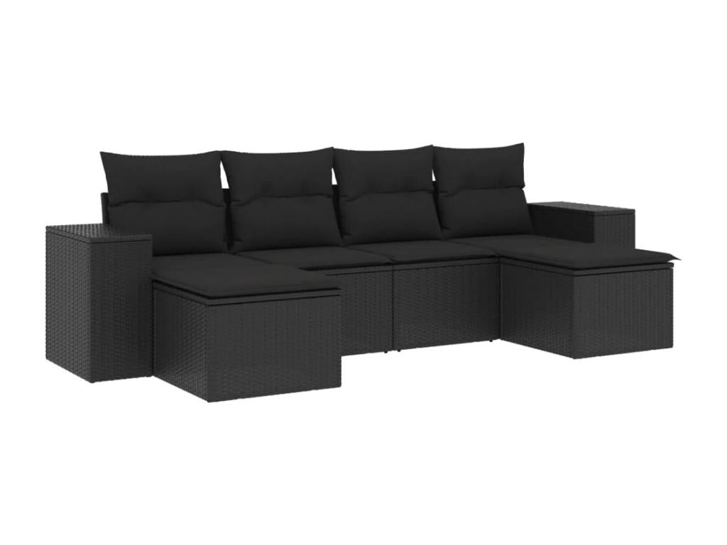 6-piece garden furniture set with cushions, black resin wicker TRWH75916