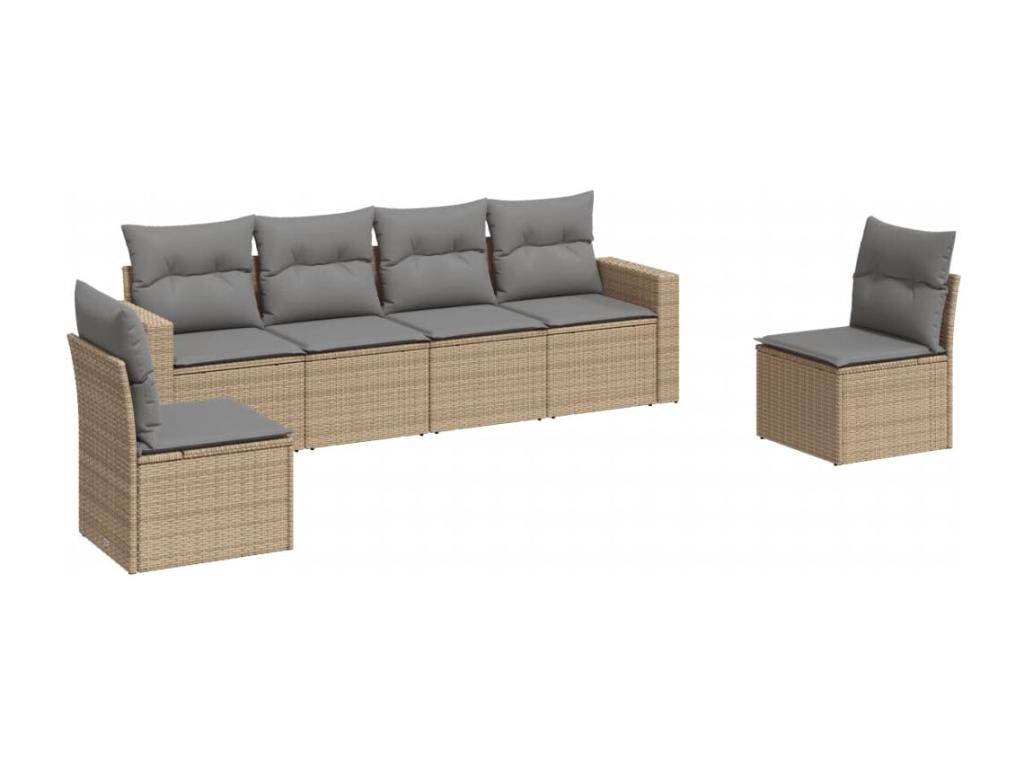 Garden furniture set with cushions, 6 pieces, beige woven resin QKMF48774