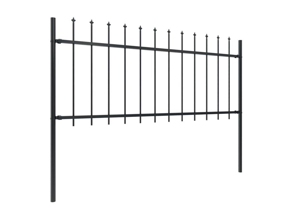 Garden fence with spear-shaped top, steel, 1.7 x 0.8 m, black, OVAZ41233