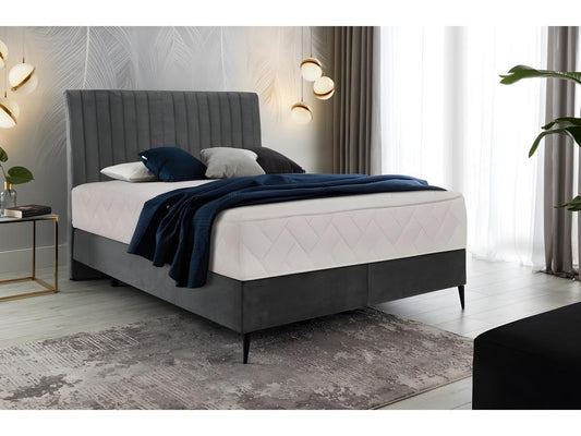 Bed frame, mattress, and dark grey velvet fabric - 160x200 cm - Ventoriq BYPS75328
