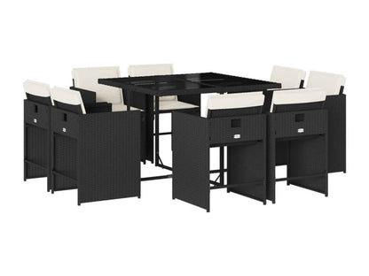 9-piece garden dining set with cushions, black resin wicker WEHJ74190