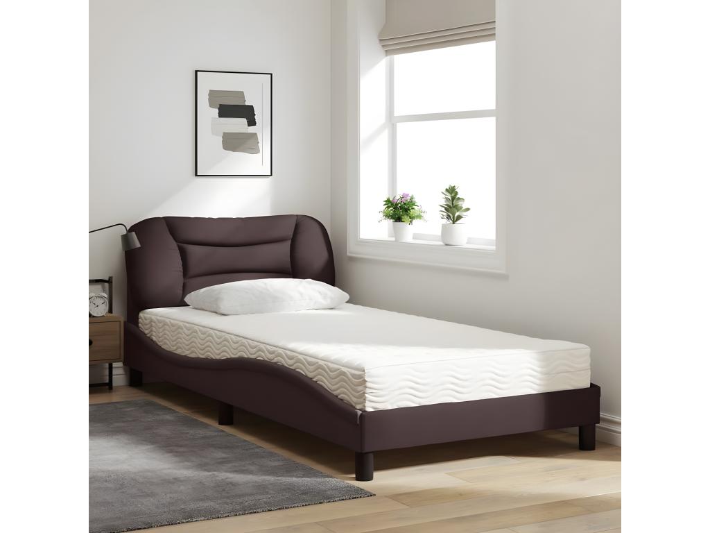 Bed with dark brown mattress 100x200 cm fabric BYJY30860