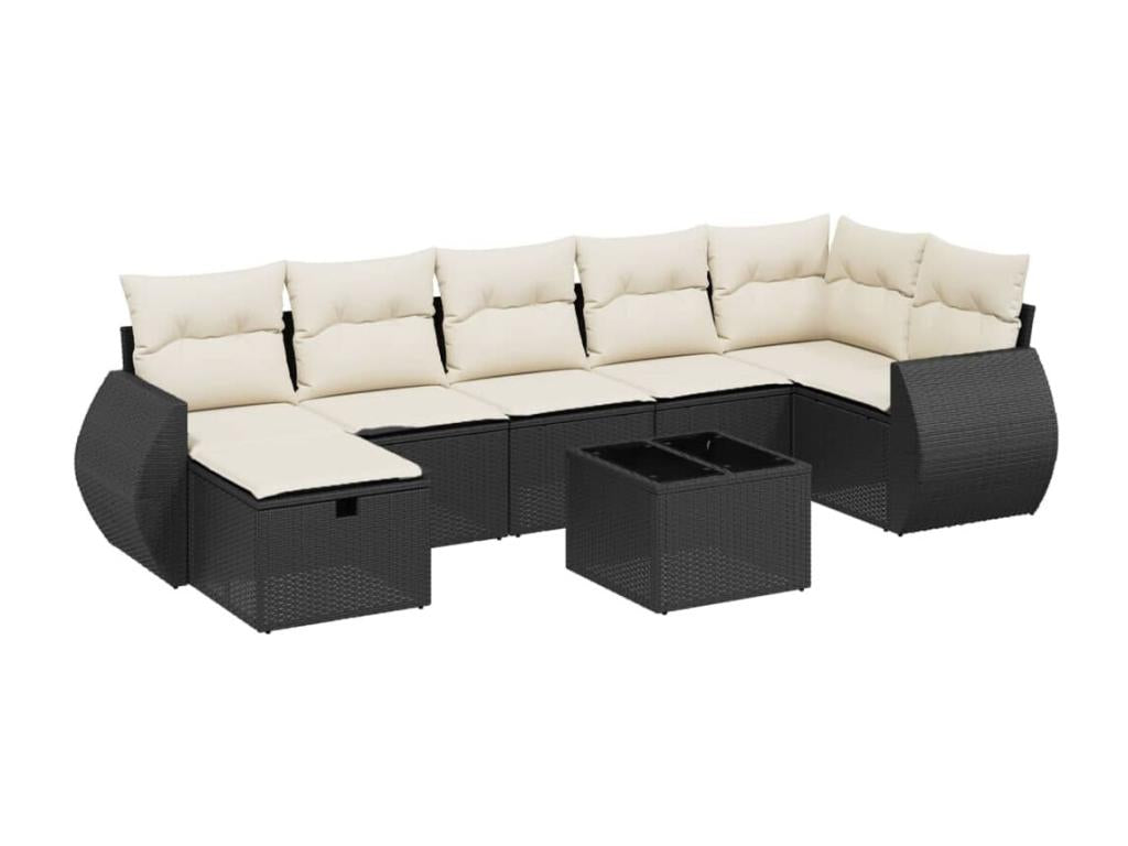 8-piece garden furniture set with cushions, black woven resin ADKW48047