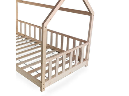 Ventoriq Cabin Bed 90x190 with 1 Slatted Base and Guardrail / Natural JOCF56305