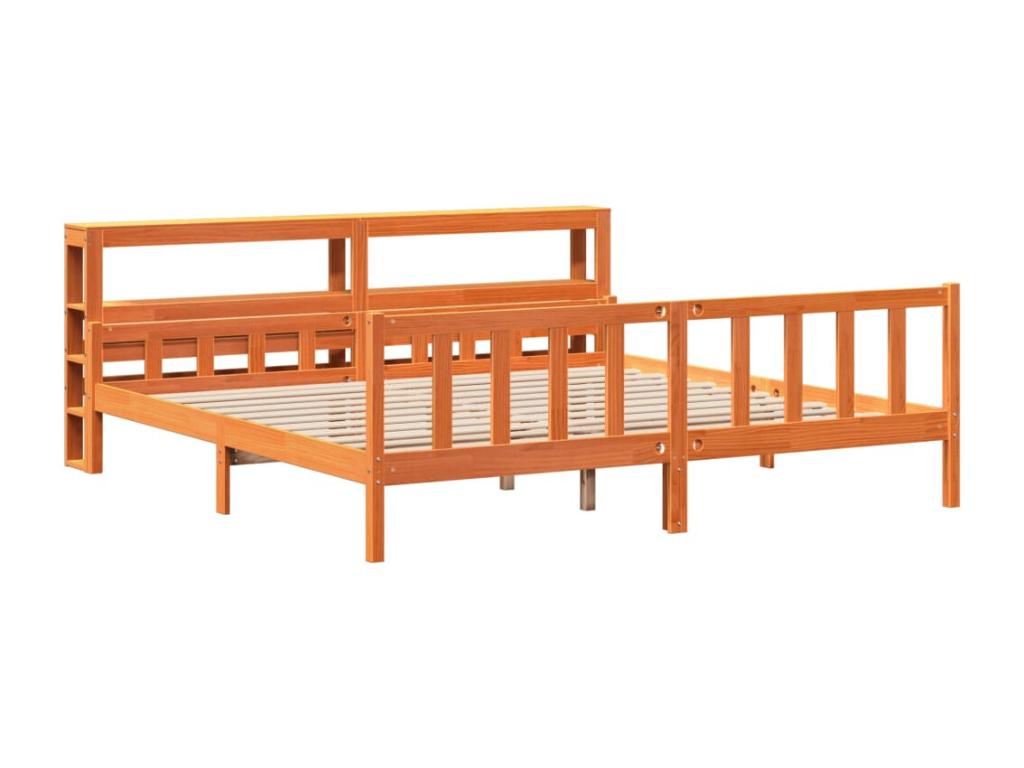 Bed frame and headboard, brown wax finish, 180x200 cm, pine wood, EQSP89490