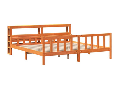 Bed frame and headboard, brown wax finish, 180x200 cm, pine wood, EQSP89490