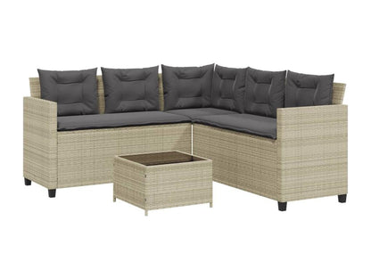 Light grey L-shaped garden sofa, table and cushions RWTM66311